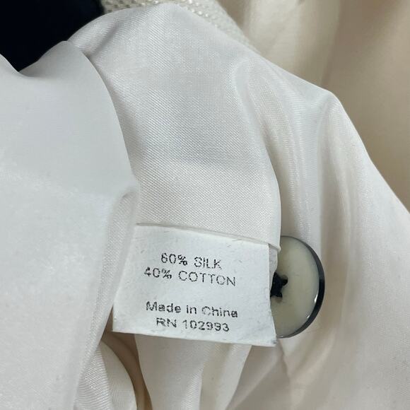 Y2K Twinkle by Wenlan Pure Silk Front Pocket Button Up Dress Cream Black 2 - Picture 7 of 7